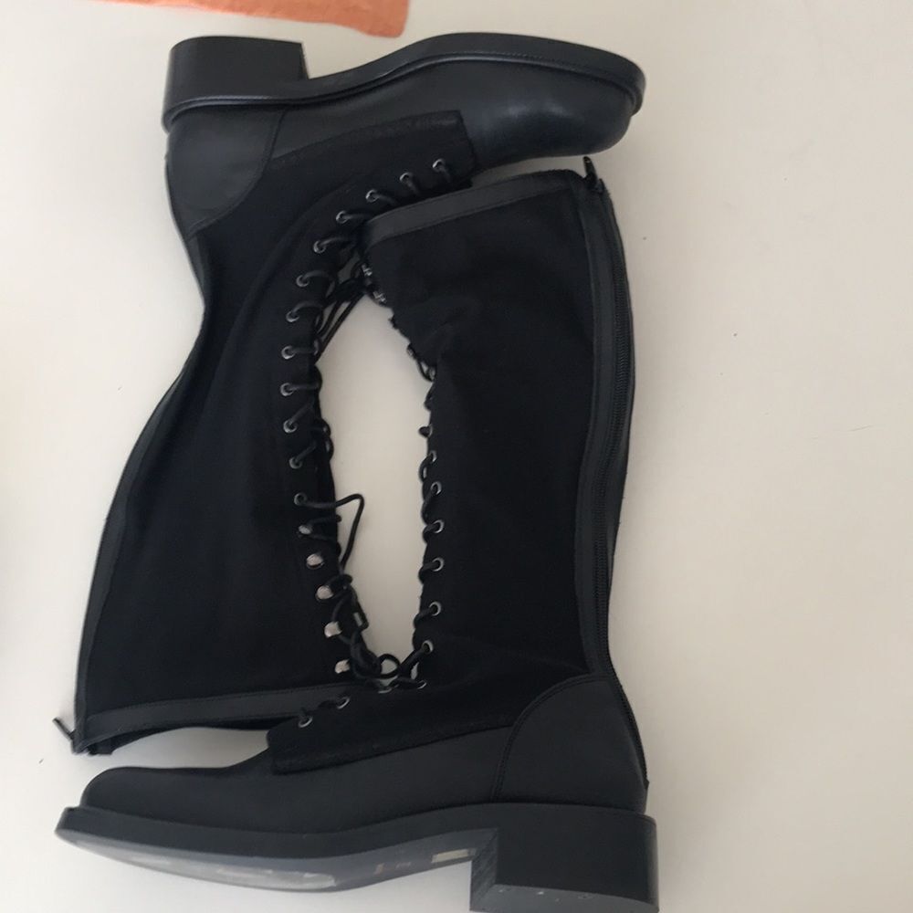 Free People Trickum Black Leather Mesh Knit Zip Tall Boots size 39 - Picture 11 of 15
